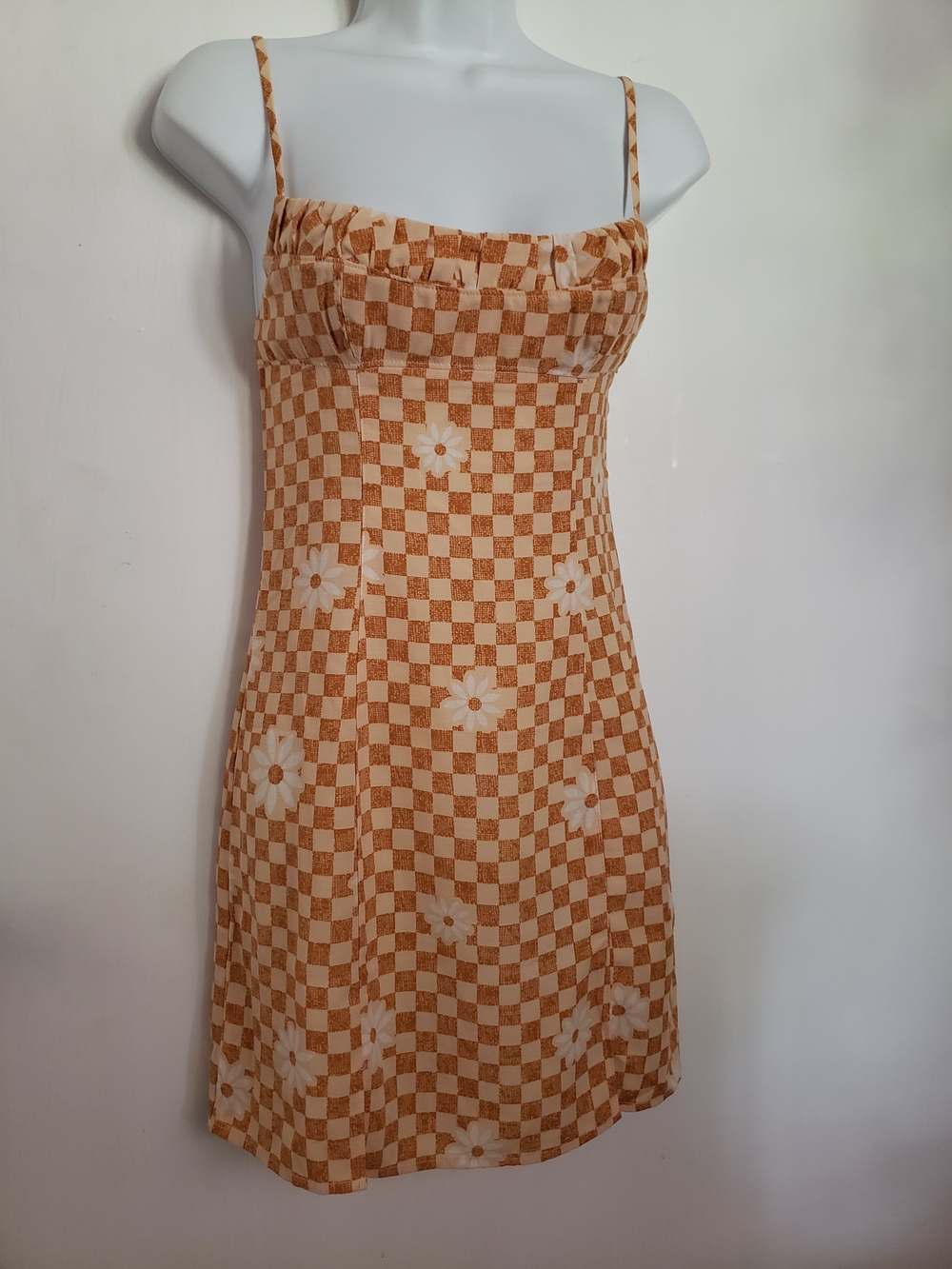Urban Outfitters Tan & White Checkerboard Daisy Dress